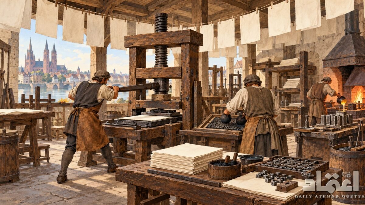Gutenberg’s printing press: lead type, oil-based ink and a wooden press