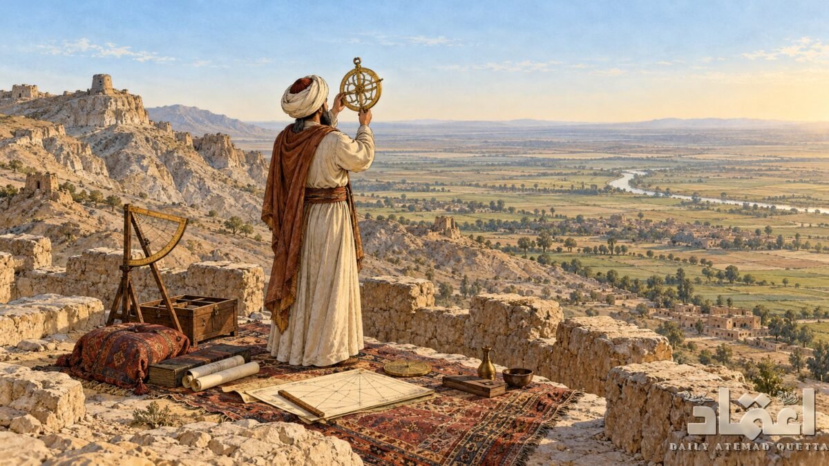 Al-Biruni measured the Earth from Nandana hill and wrote Kitab al-Hind